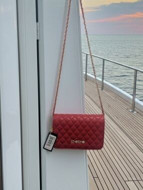 bebe Quilted Red Crossbody with Gold Chain